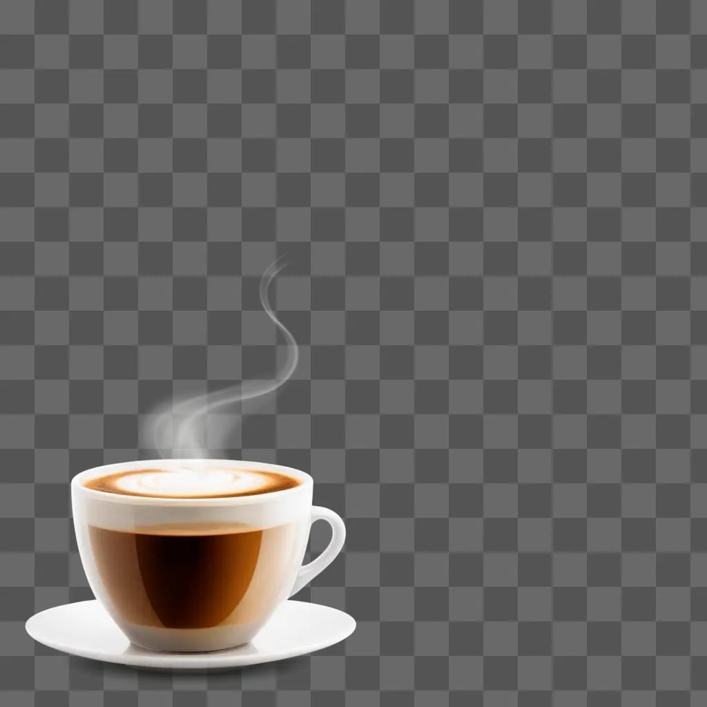 Coffee cup with white foam and steam on a transparent background