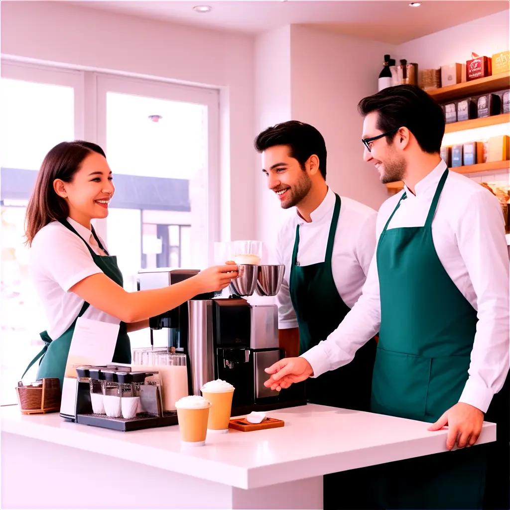 Coffee shop staff enjoying drinks together