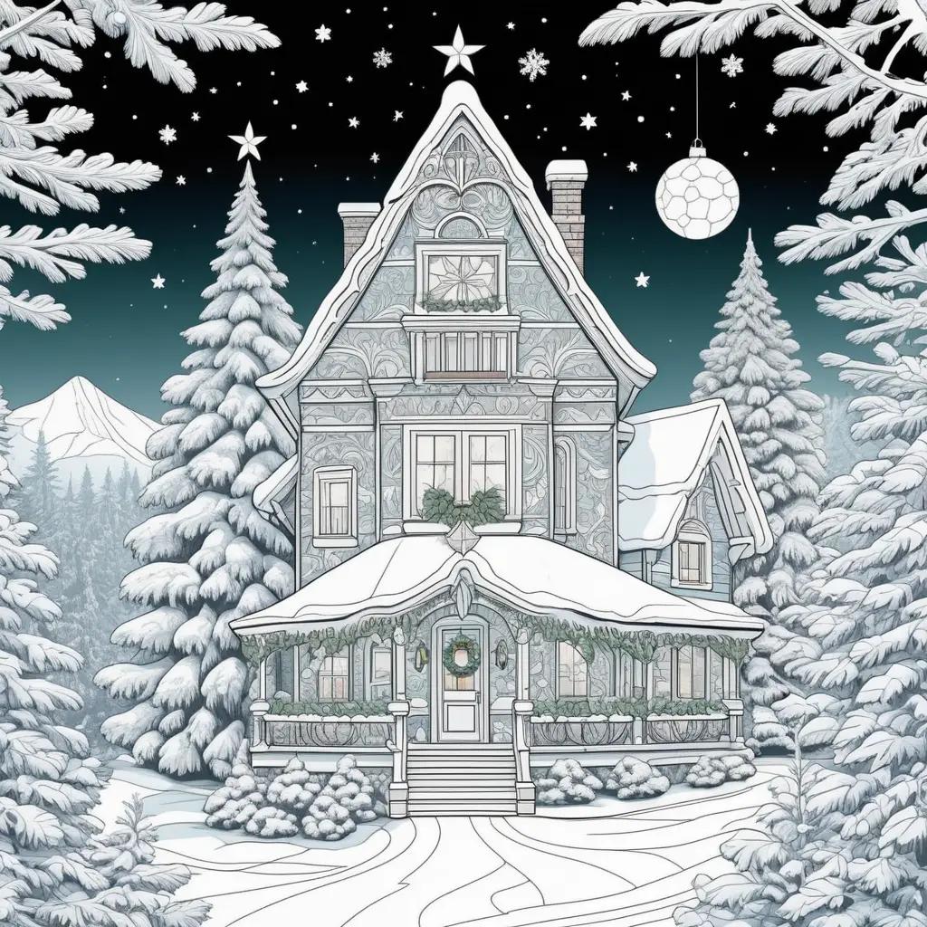 Color by number Christmas page with a snowy house