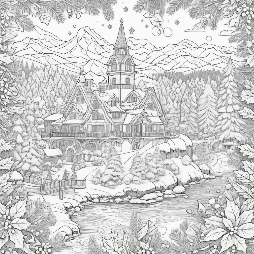 山と雪のクリスマスページを数字で塗り分ける