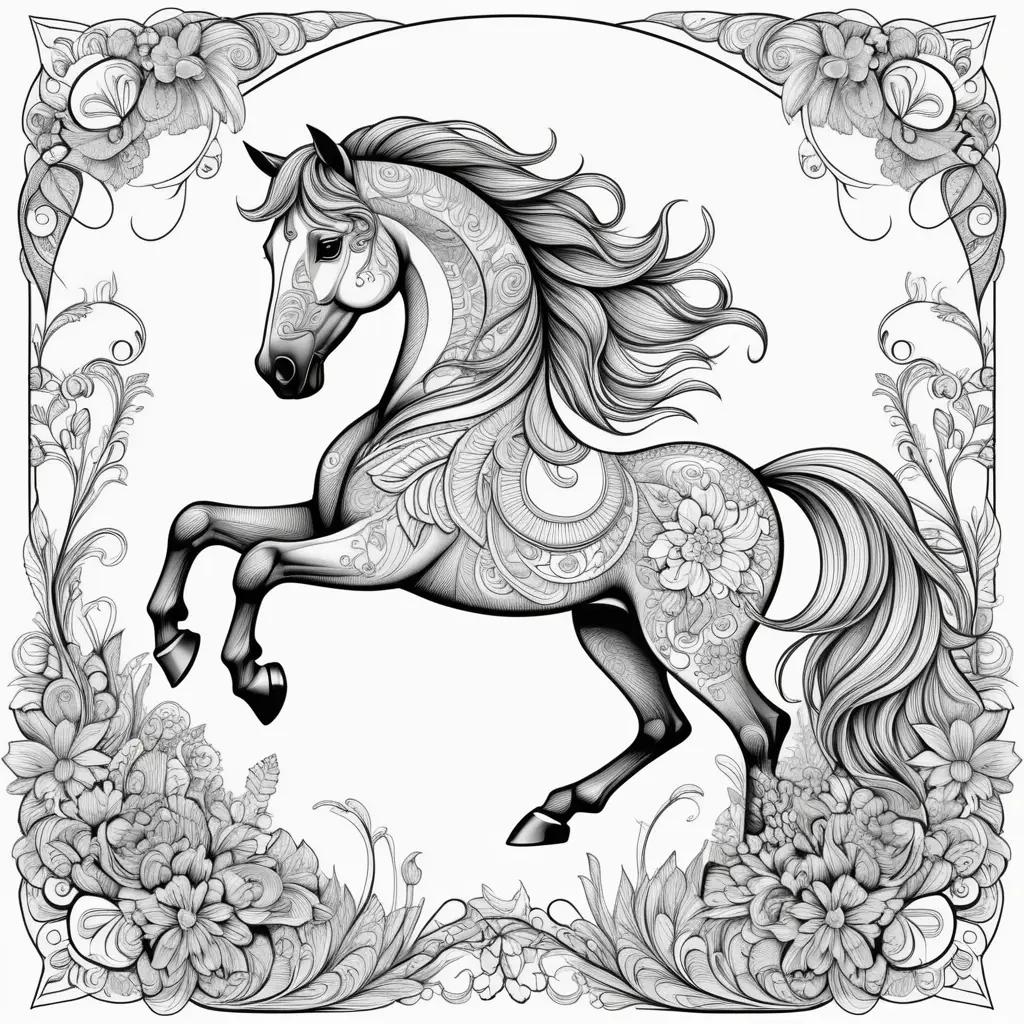 Color by number horse coloring page in black and white