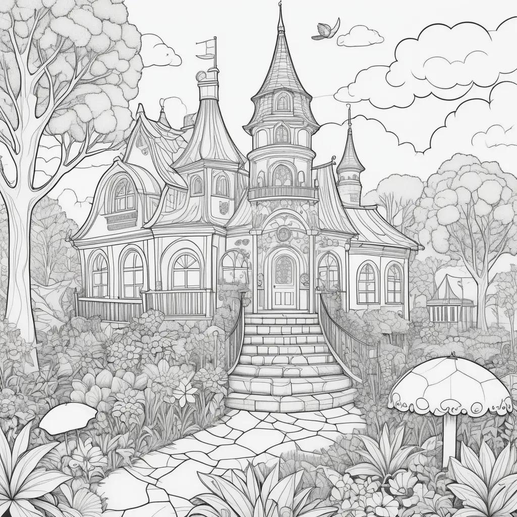 Color by numbers: Pre-kindergarten coloring pages with castle and garden