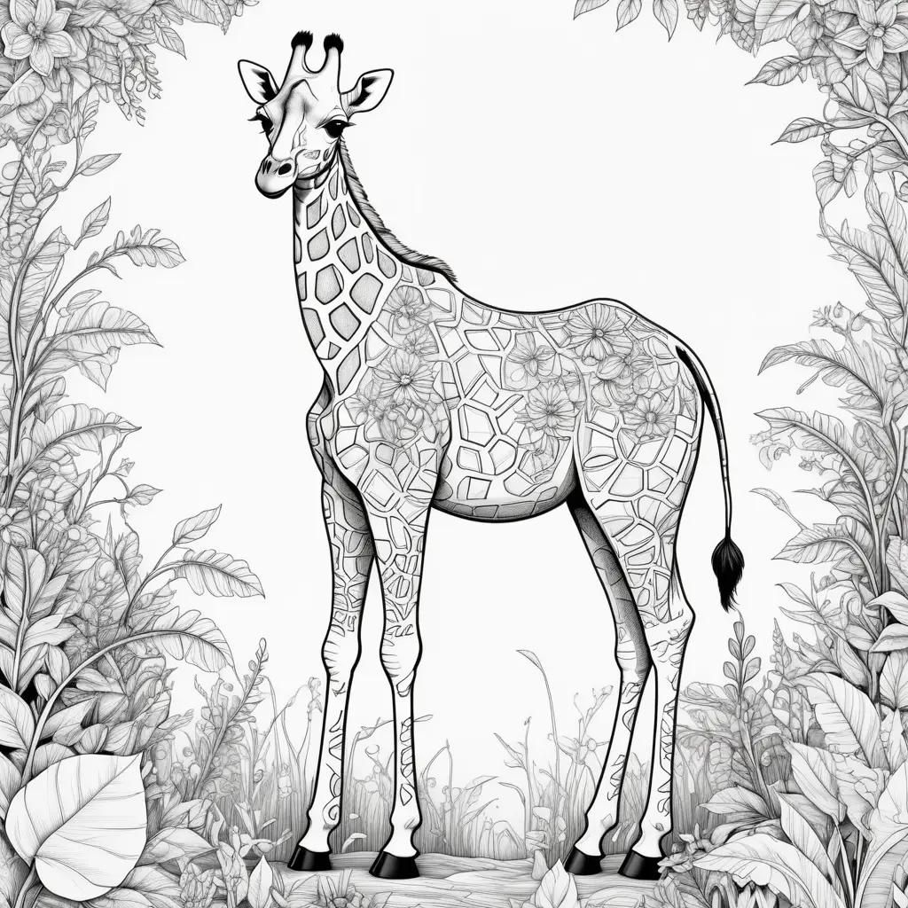 Color page giraffe in black and white