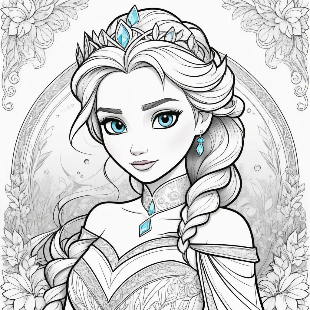 Color page of Elsa from Frozen with blue highlights