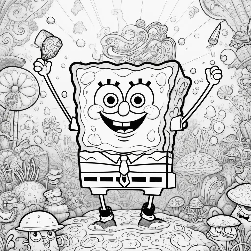 Color page of Spongebob Squarepants featuring a smiling character with a hat