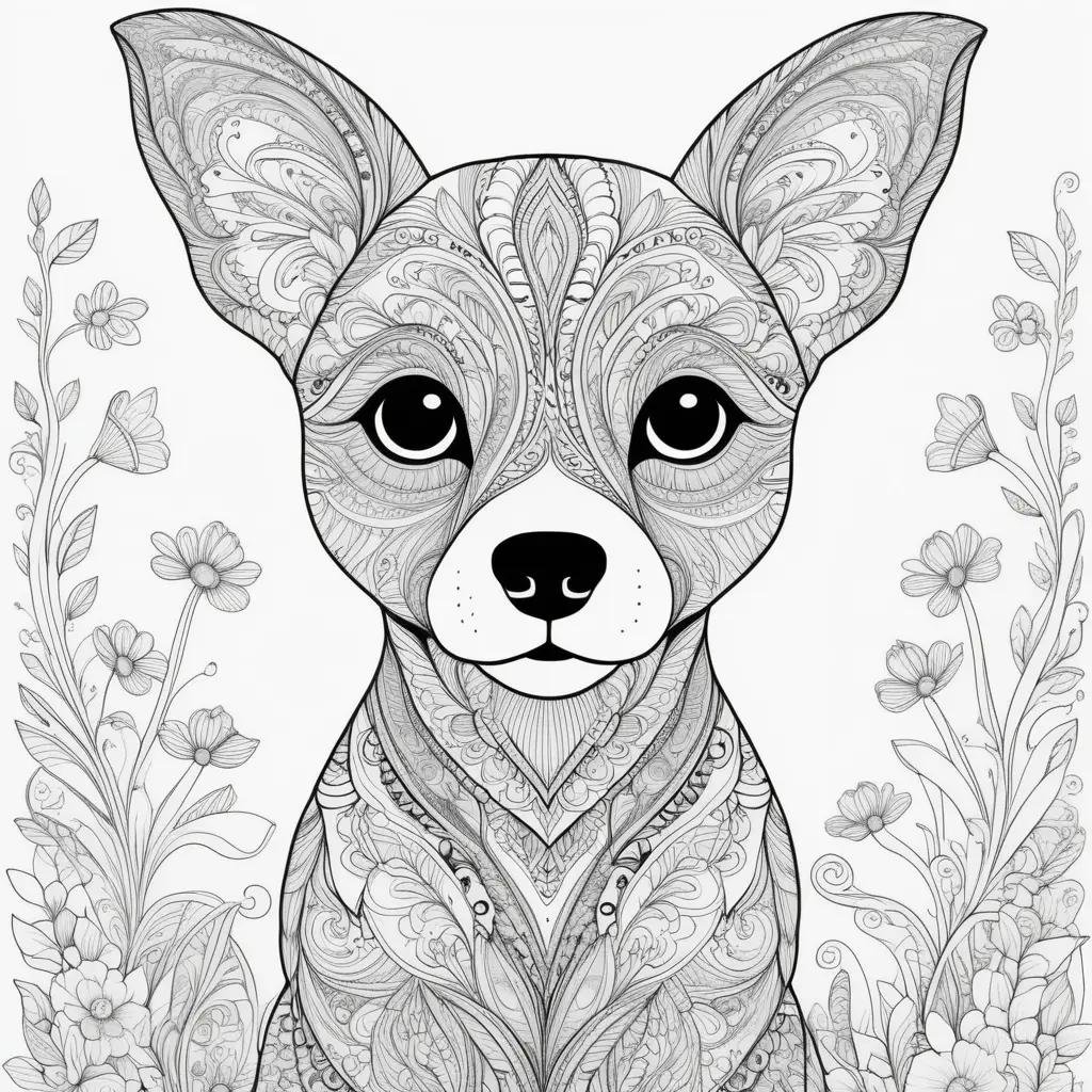 花と葉のデザインの犬のカラーページ