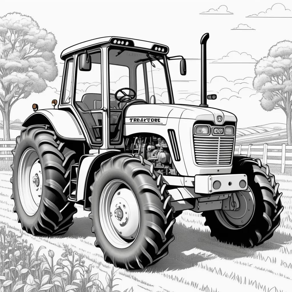 Color page of a tractor in a field