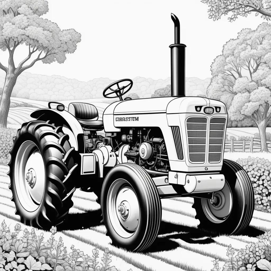 Color page of tractor in black and white