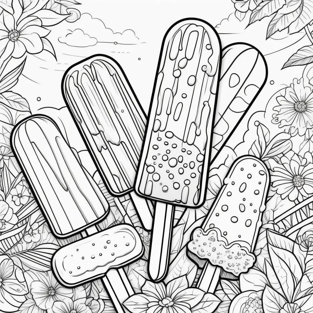 Color page with popsicles in different shapes and sizes