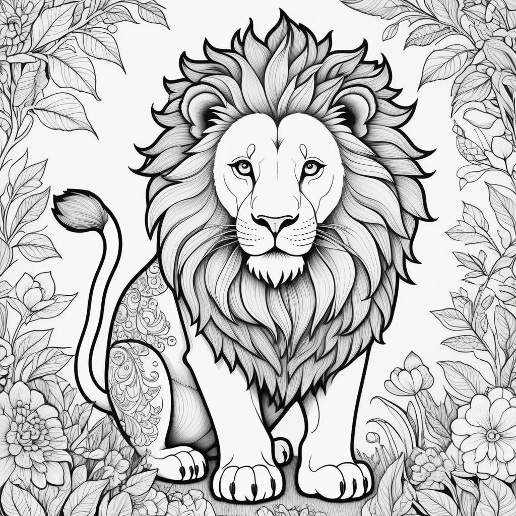 Color pages featuring a lion with detailed patterns and intricate designs