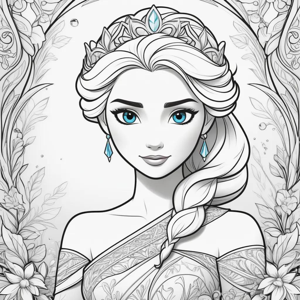 Color pages of Elsa in a dress and tiara