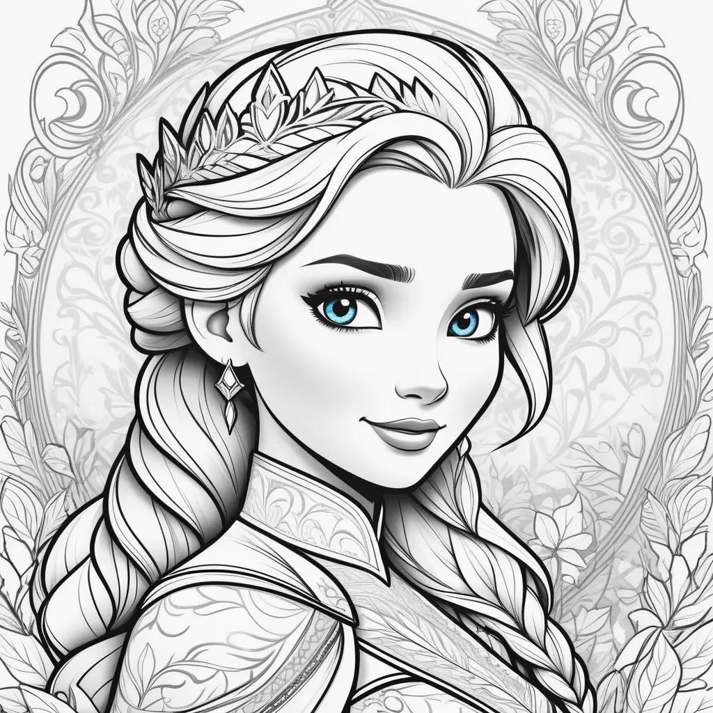 Color pages of Elsa in a floral design