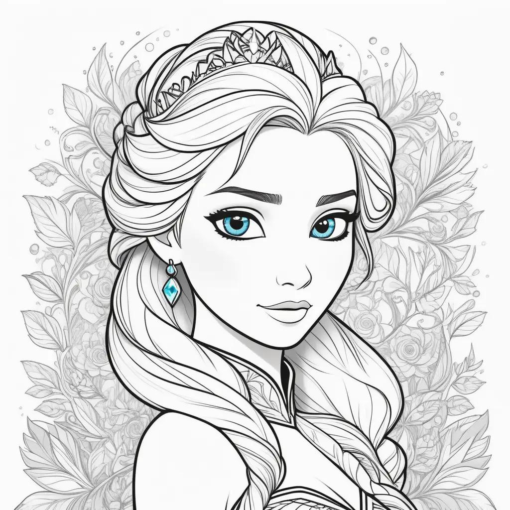 Color pages of Elsa with blue eyeshadow and diamond earrings