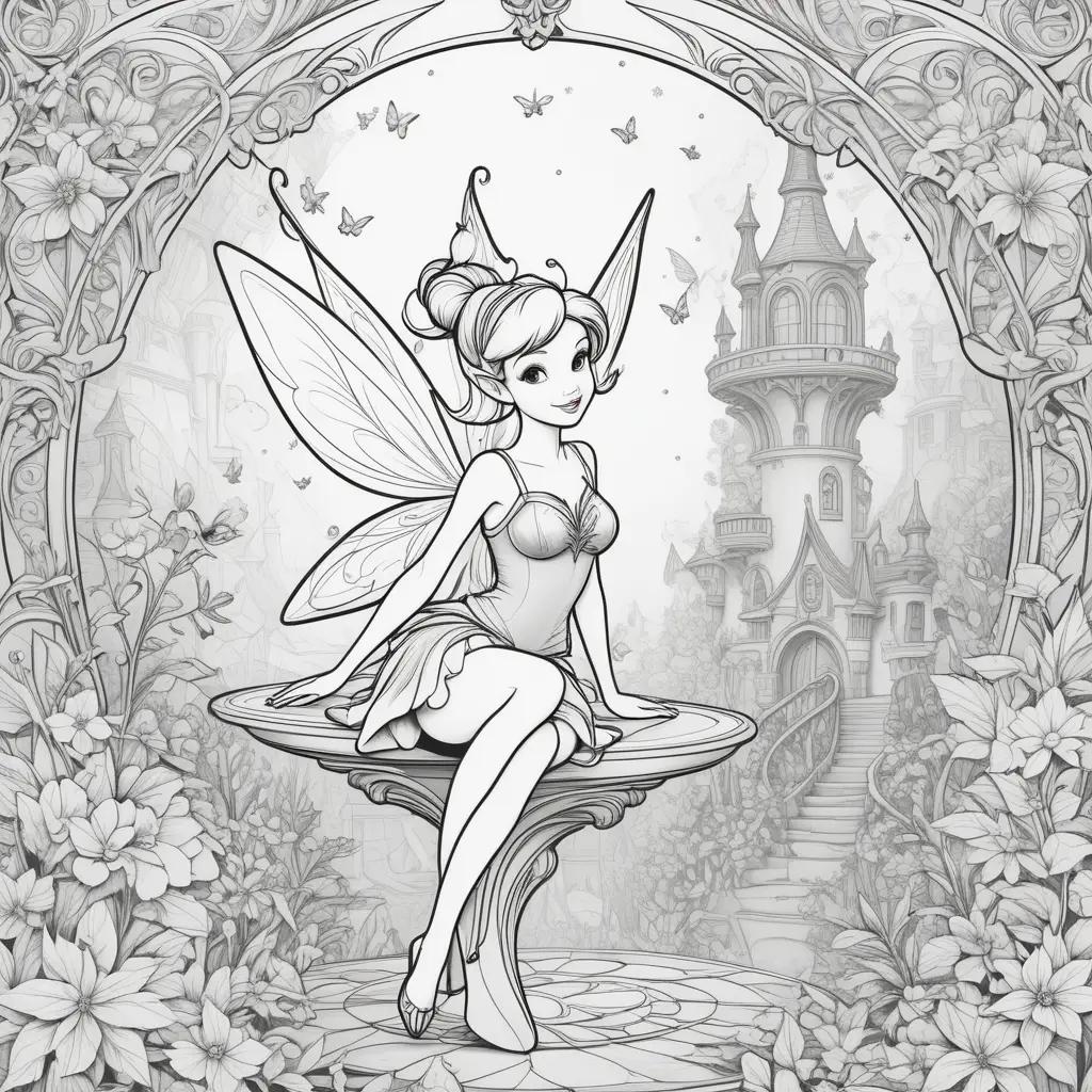 お城と花の妖精のカラーページ