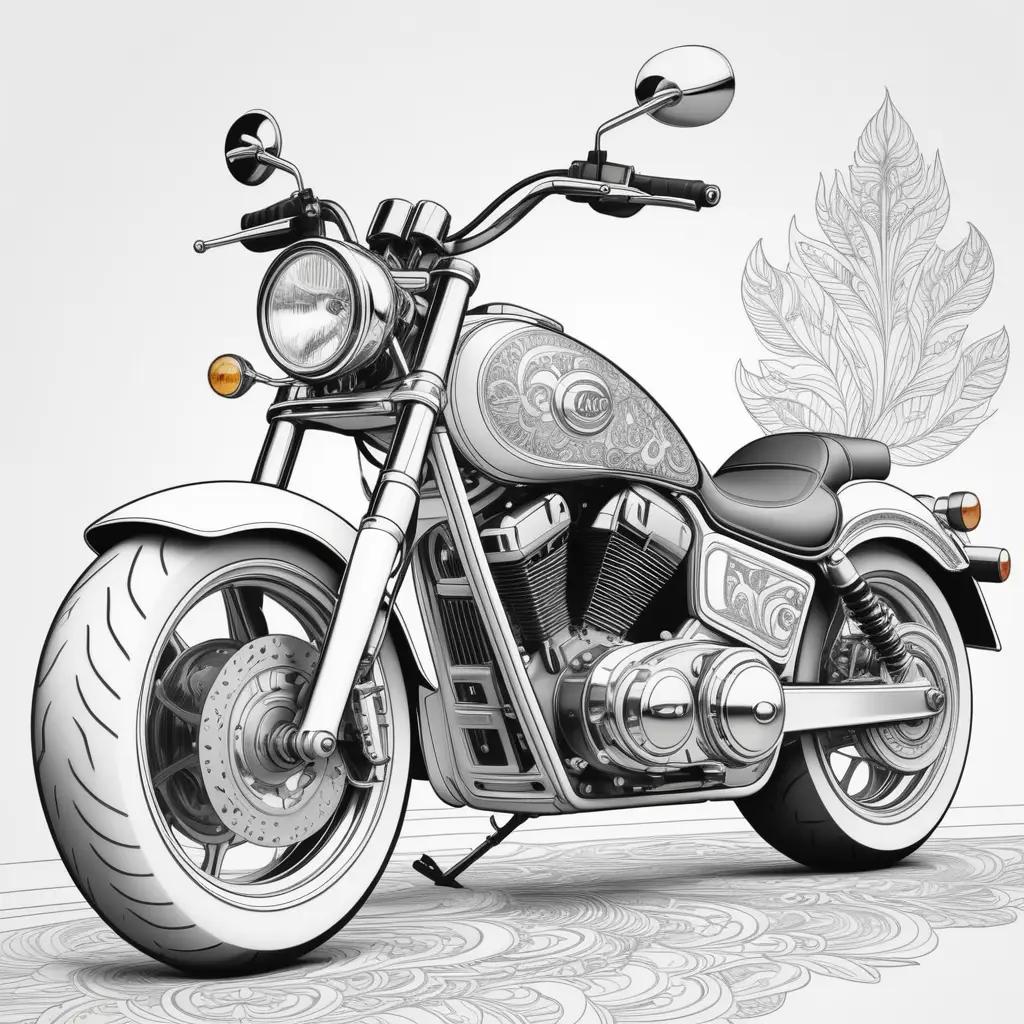 Color pages of a motorcycle with a leaf on the ground