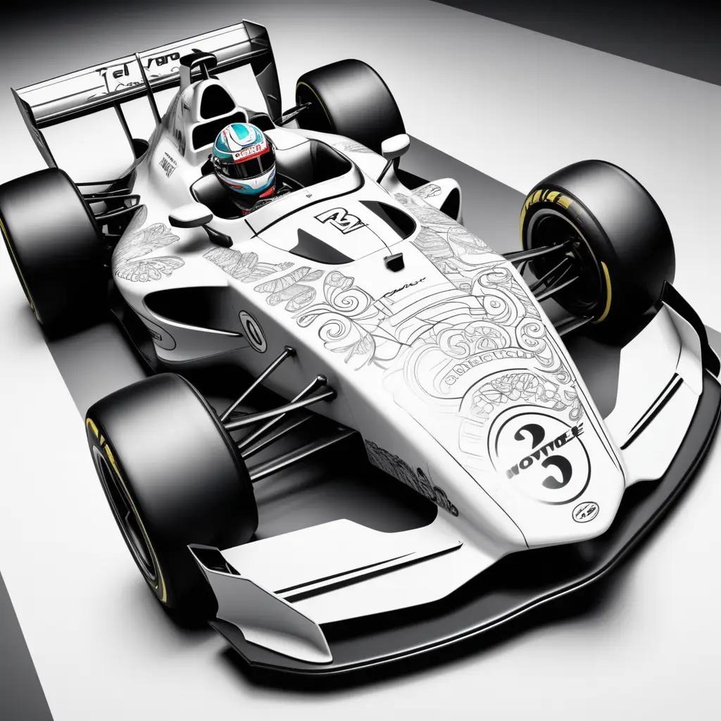 Color pages of a race car with white and black details