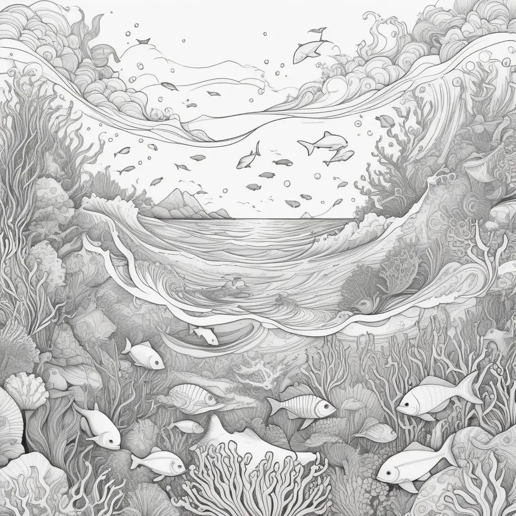 魚や珊瑚のいる海のシーンのカラーページ