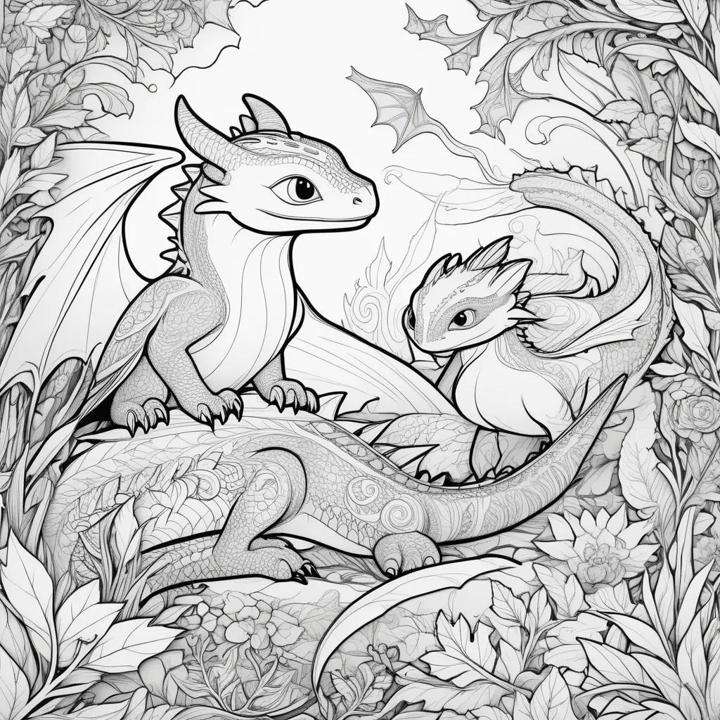 森の中の2匹のドラゴンのカラーページ