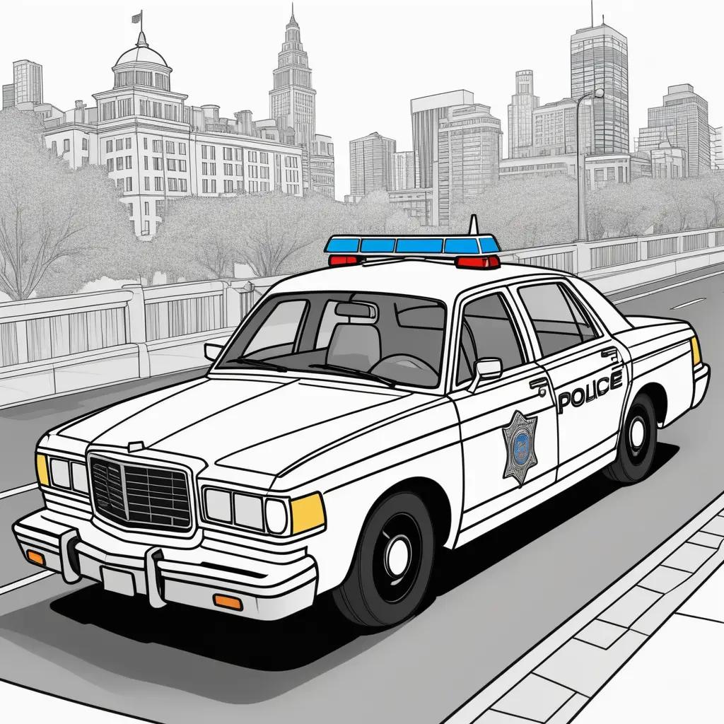 Color this police car in a city street scene