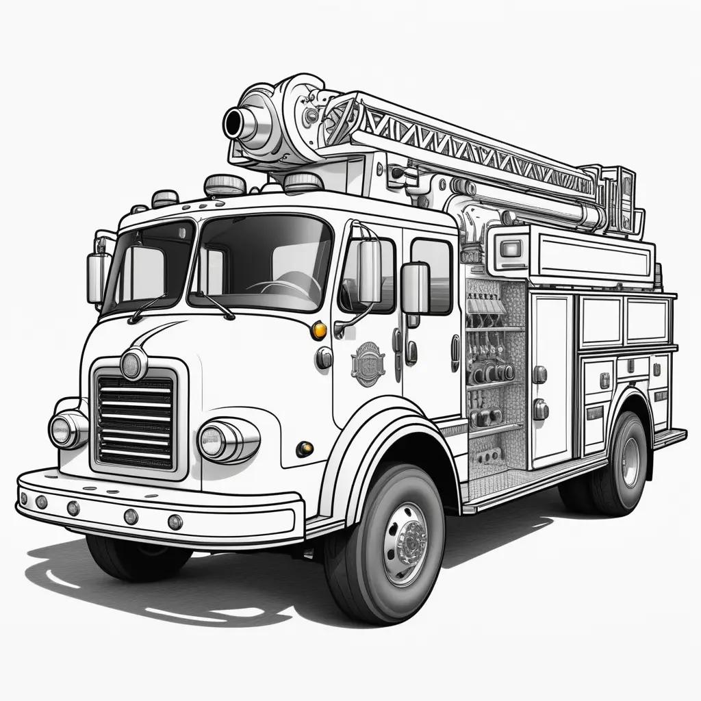 Color your fire truck, a black and white drawing