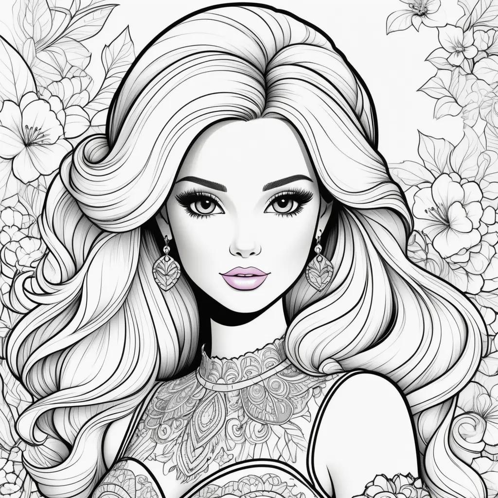 Colorable Barbie Coloring Pages with Black and White Design