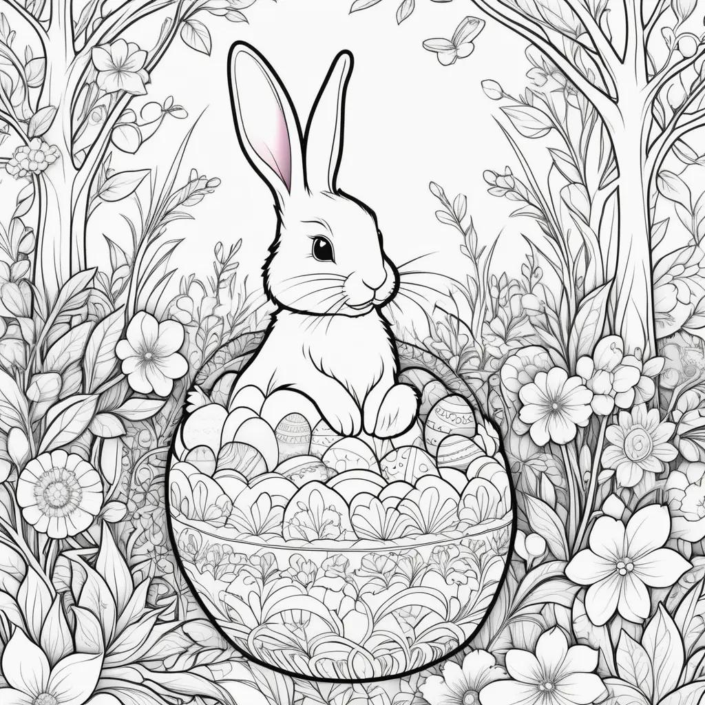 Colorable Easter Bunny Coloring Page with Egg