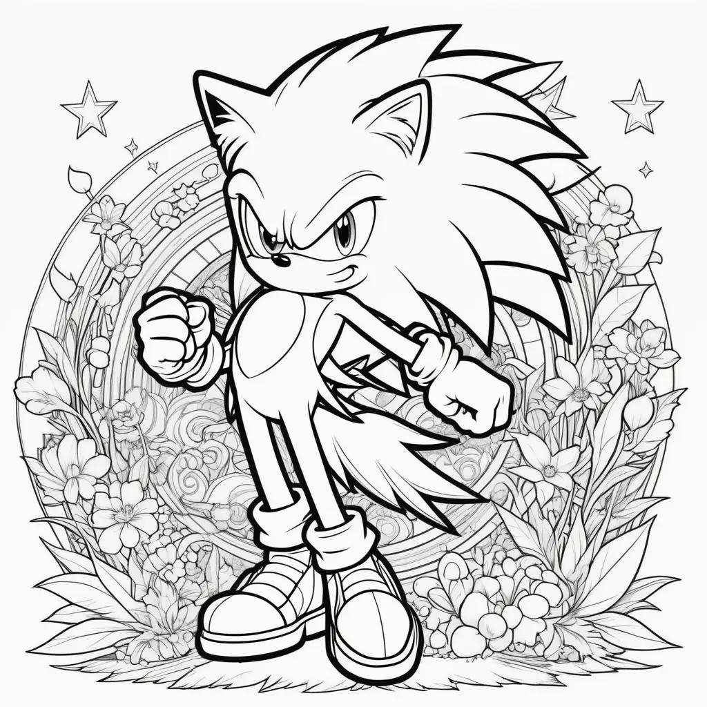 Colorable Sonic coloring pages with a star in the background