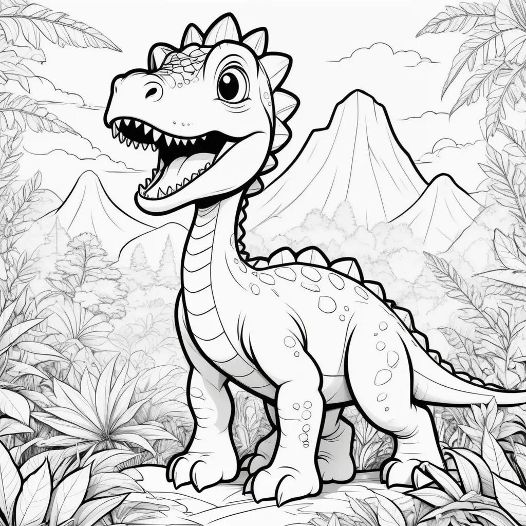 Colorable dinosaur pictures with mountains in the background