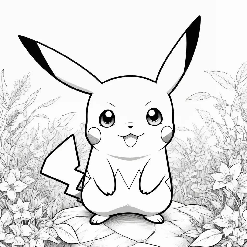 Colorable pikachu printables with black and white coloring