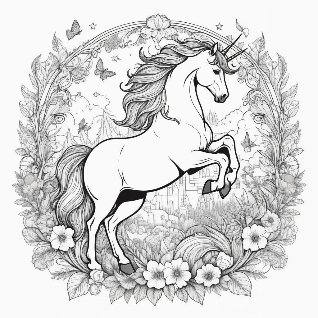 Colorful, black and white, unicorns, illustrations