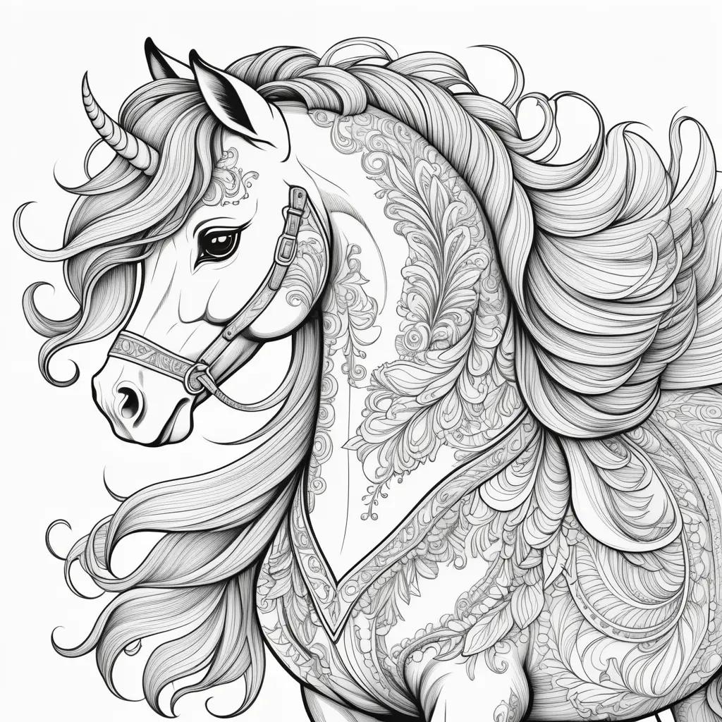 Colorful, detailed horse and pony coloring pages for adults