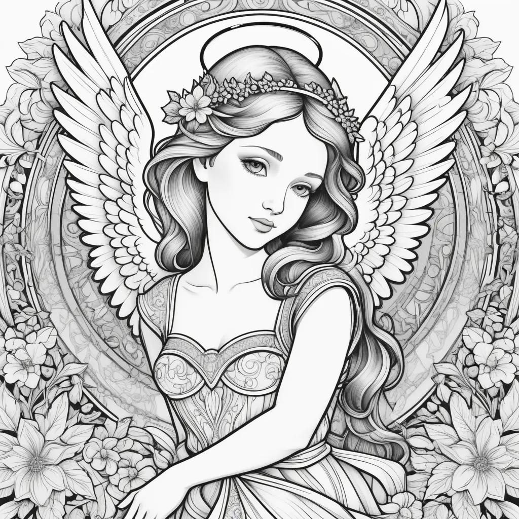 Colorful Angel Coloring Pages with Flower Design