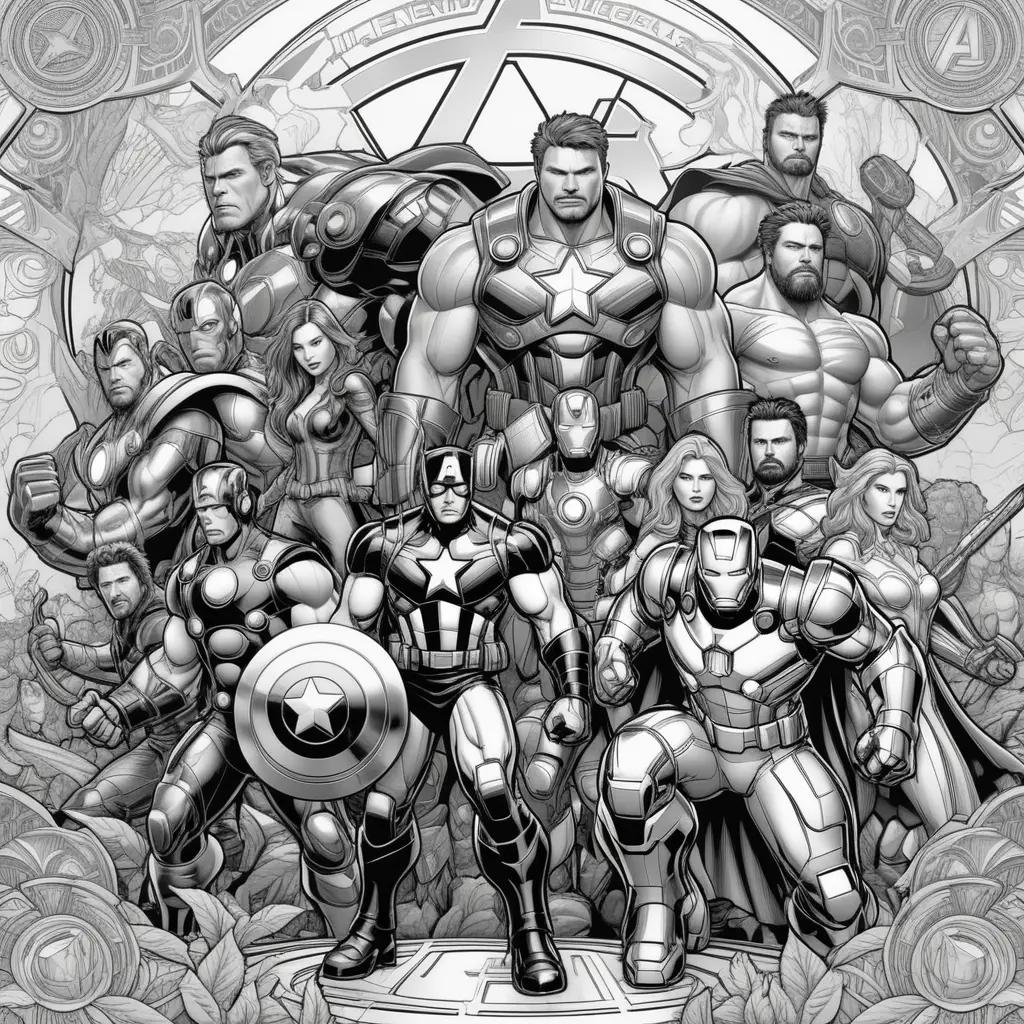 Colorful Avengers Coloring Pages with Black and White