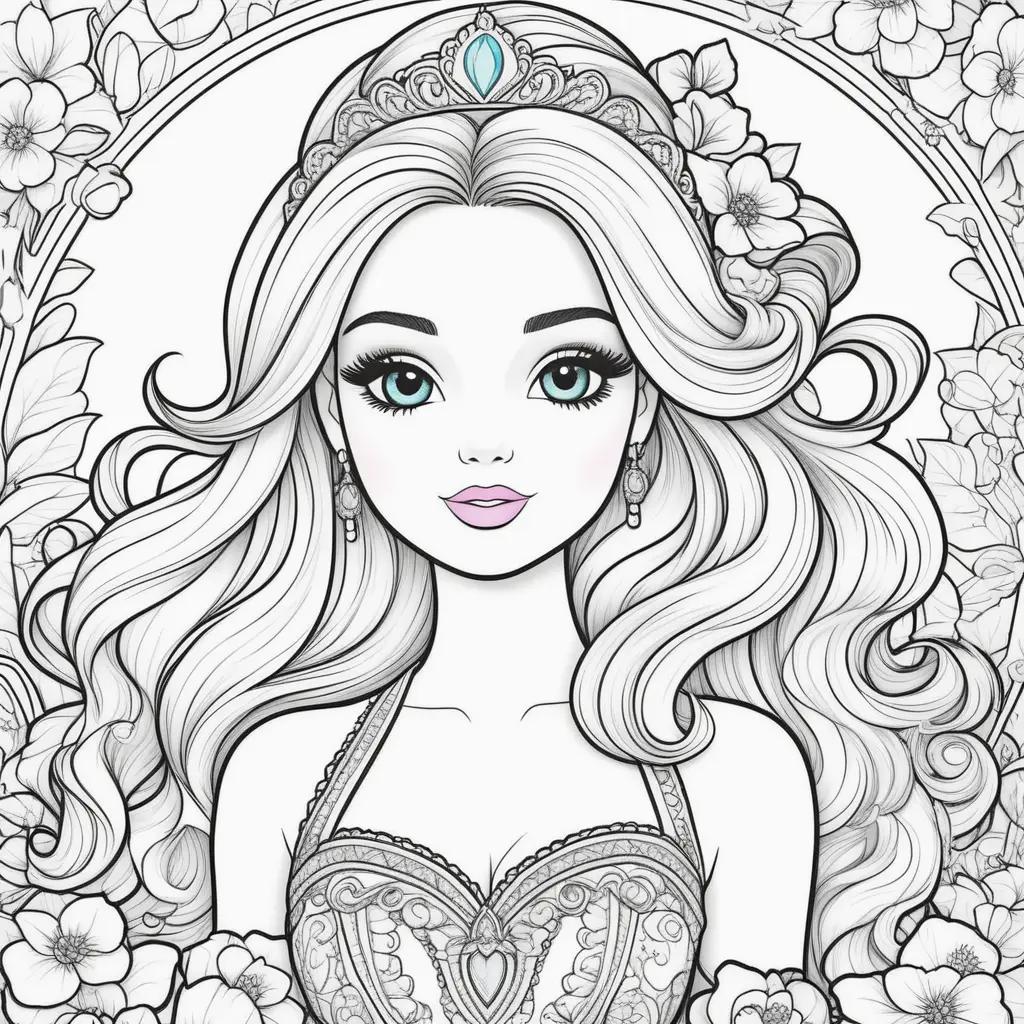 Colorful Barbie Coloring Pages with Flowers