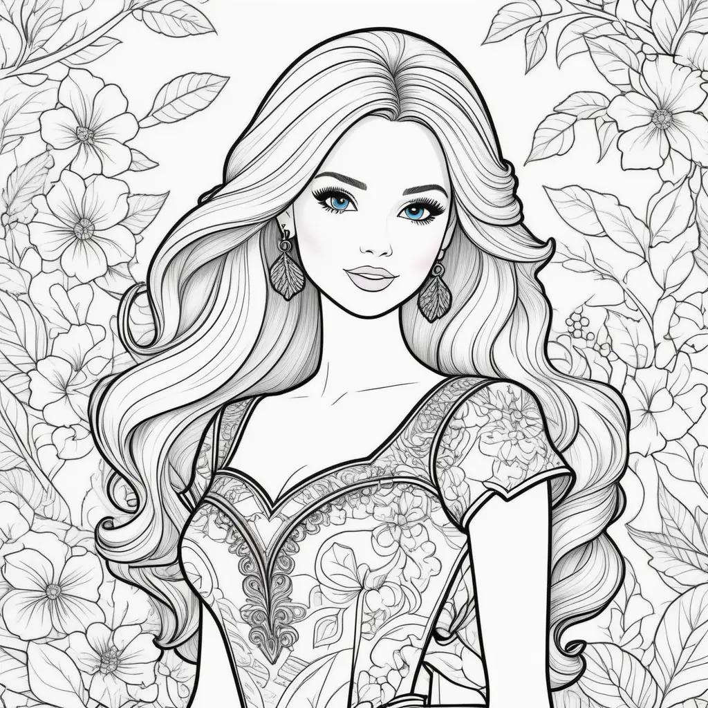 Colorful Barbie Coloring Pages with Flowers