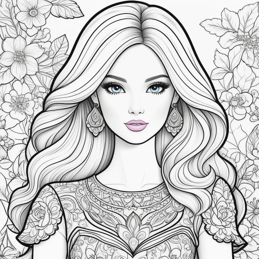 Colorful Barbie coloring pages for adults