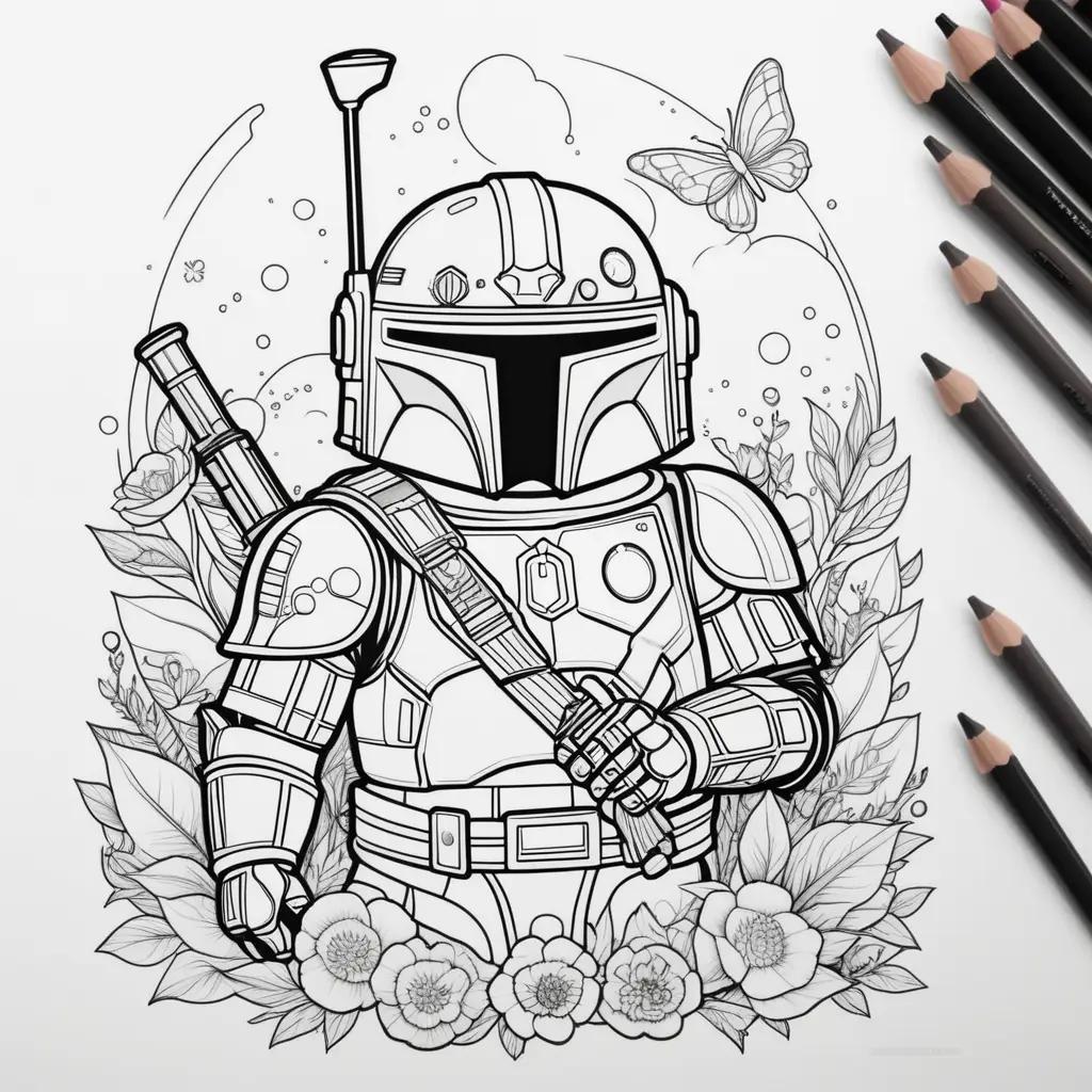 Colorful Boba Fett coloring pages with pencils