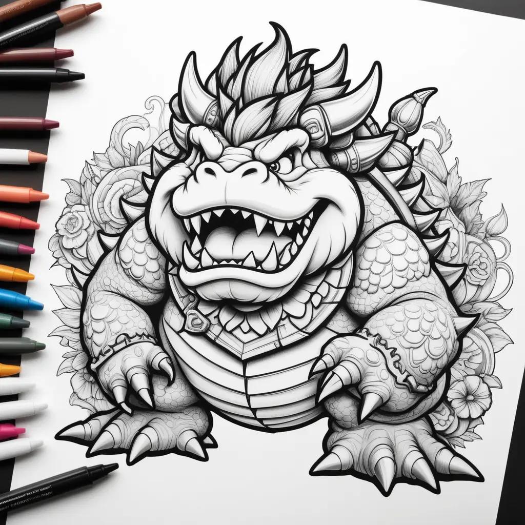 Colorful Bowser Coloring Page for Kids