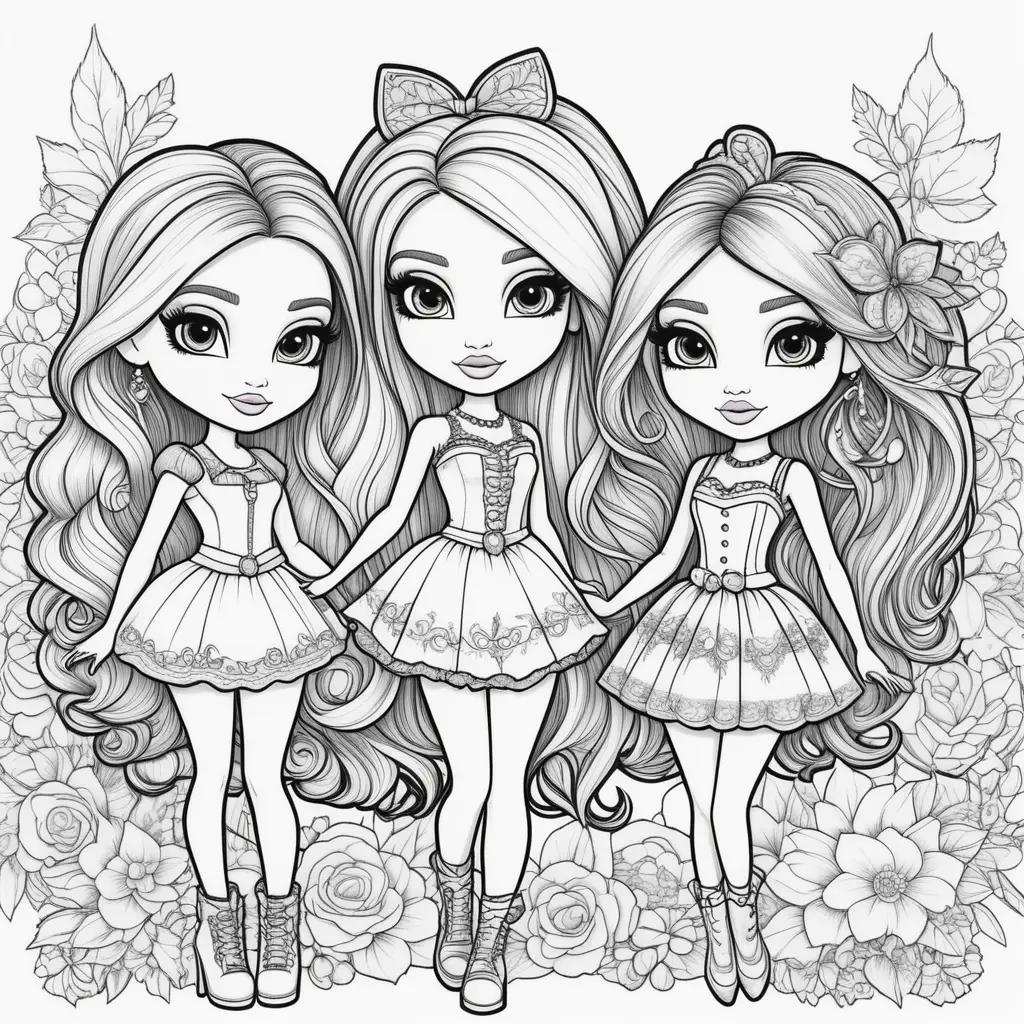 Colorful Bratz Coloring Pages with Flowers