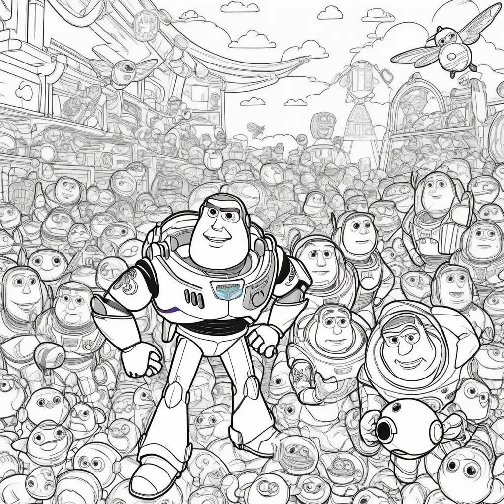 Colorful Buzz Lightyear and friends in Toy Story coloring pages