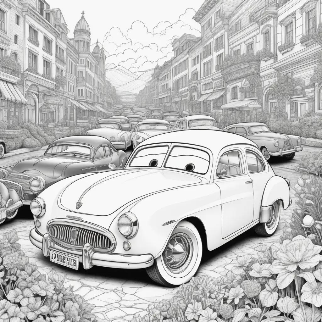 Colorful Cars Coloring Pages with a Street Scene