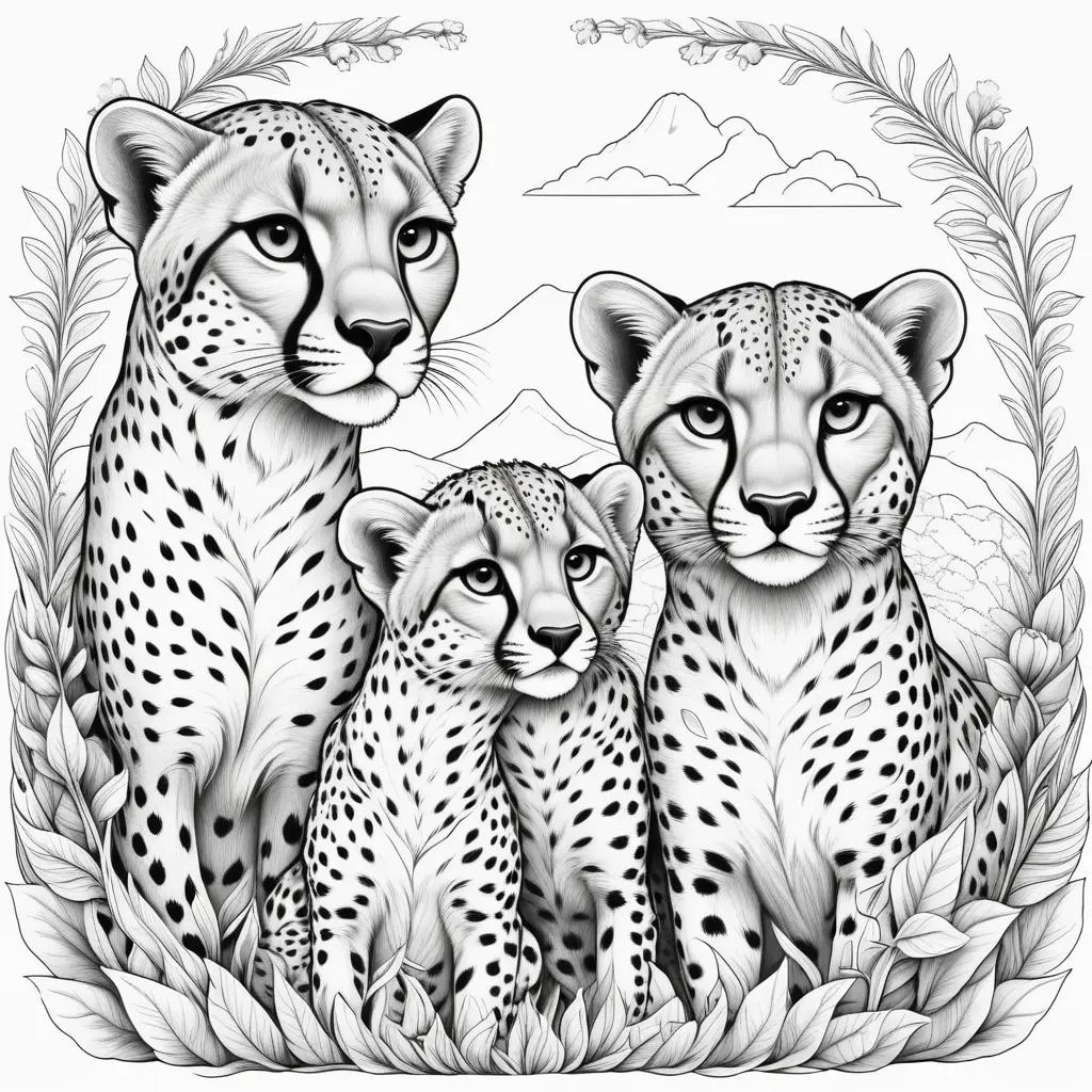 Colorful Cheetah Coloring Pages Show Family of Cheetahs