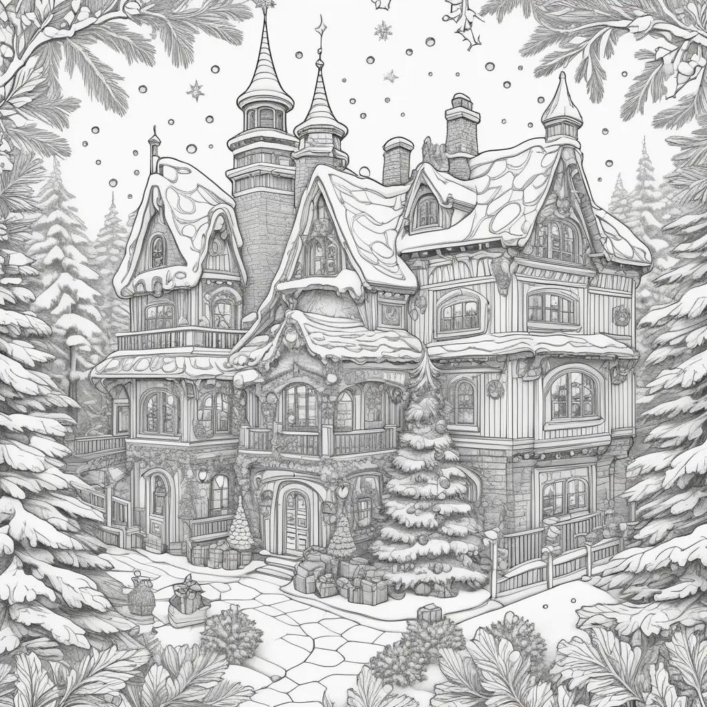 Colorful Christmas Coloring Page with Snow and Trees