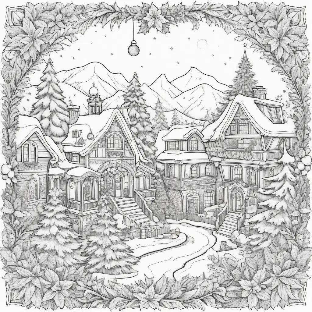 Colorful Christmas scene in black and white