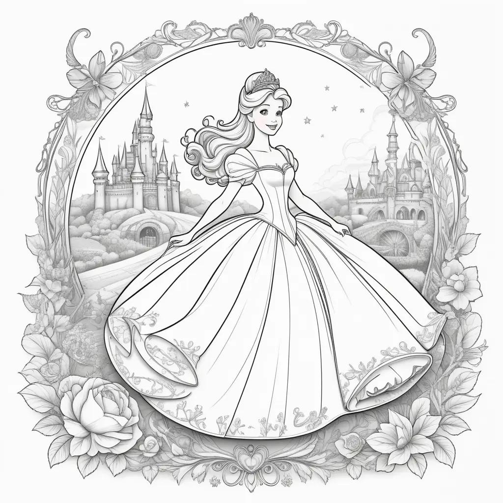 Colorful Cinderella Coloring Pages with Princess Belle