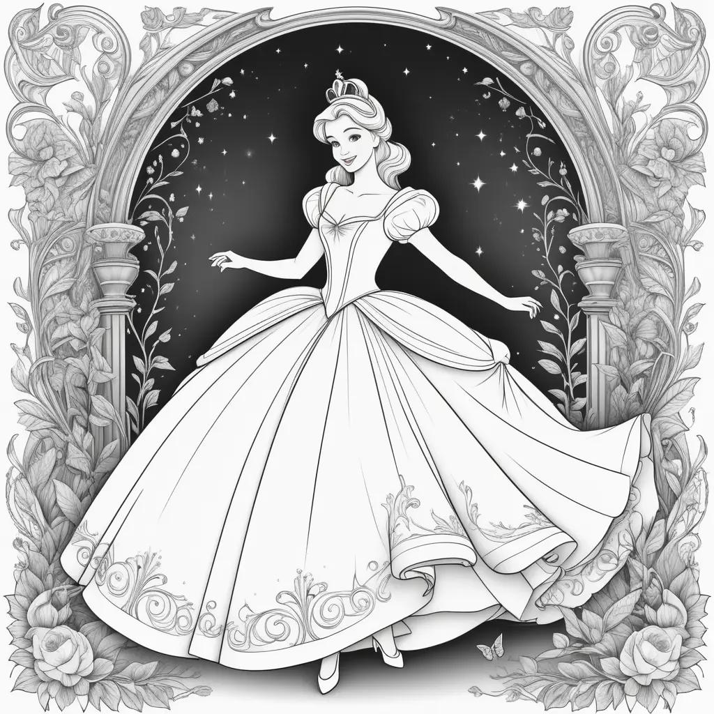 Colorful Cinderella coloring pages with detailed illustration