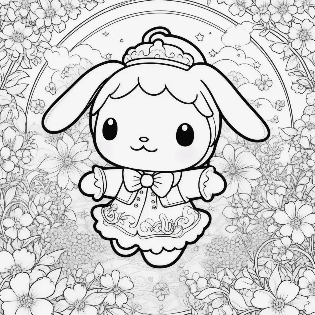 Colorful Cinnamoroll coloring pages featuring a cute girl