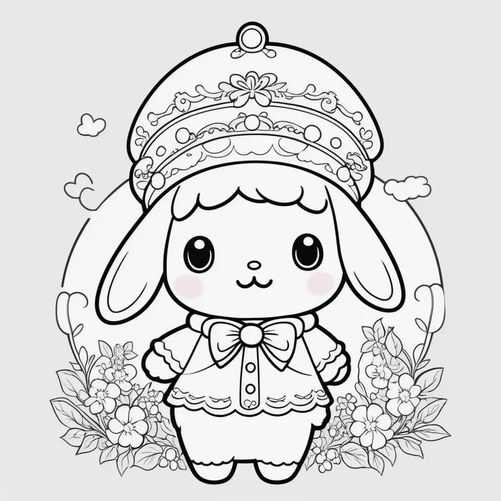 Colorful Cinnamoroll coloring pages with flowers