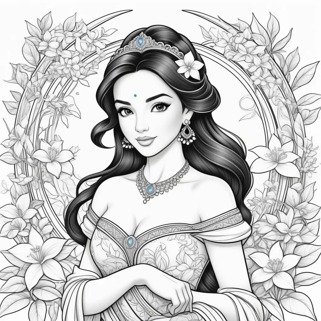 Colorful Coloring Page of Princess Jasmine