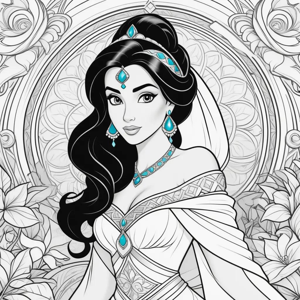 Colorful Coloring Page of Princess Jasmine